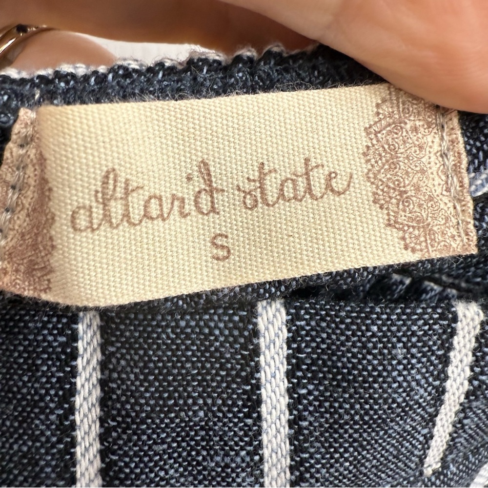 Altar’d State Small Linen Blend Striped Button-Down Crop Tank Top with Buttons - Picture 2 of 5